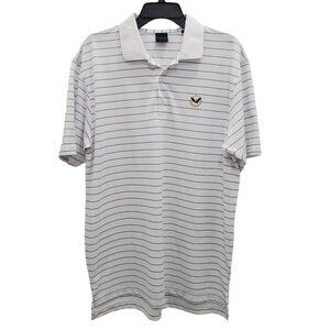 Dunning Golf Men's‎ White Gray Stripe Breathable Short Sleeve Embroidered Polo L
